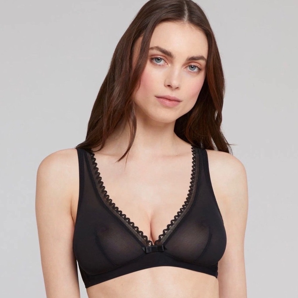 LOU Paris 54217 Sheer Mesh Underwire Bra Black Noir Scalloped Lace 34C NEW